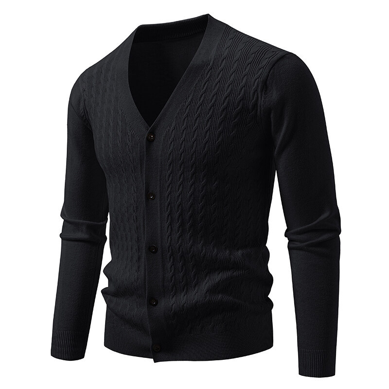 ZITY Men's Button Up V Neck Fleece Sweater-DUMFH06532