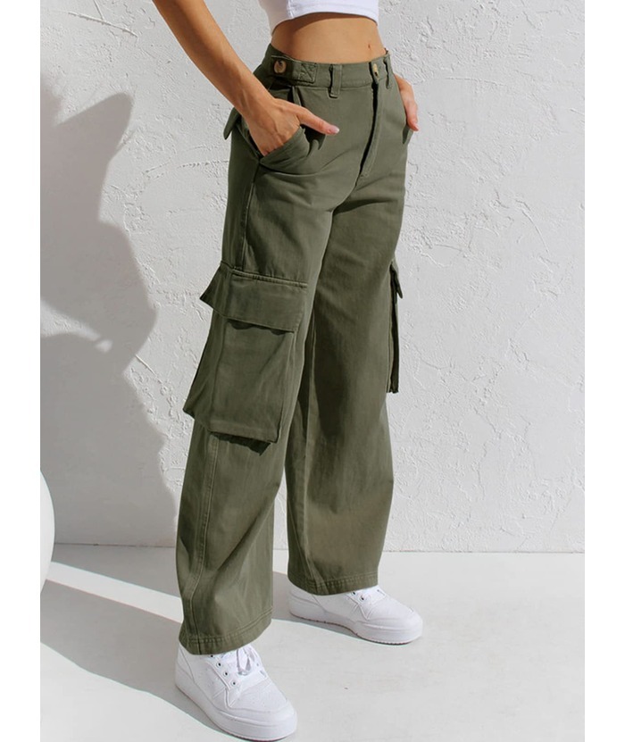 ZITY Women's Wide Leg Straight Multi Pockets Cargo Pant-DUWCP06165