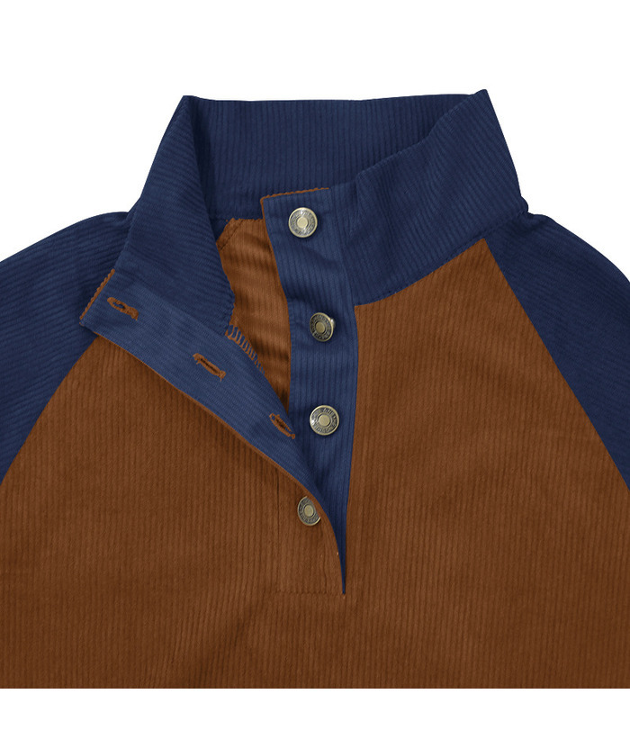 Men's Corduroy Stand Collar Pullover Sweatshirt-DUMFH04799 | Zitysports