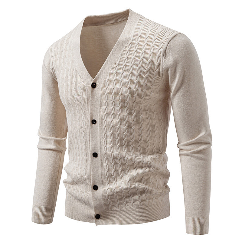 ZITY Men's Button Up V Neck Fleece Sweater-DUMFH06532