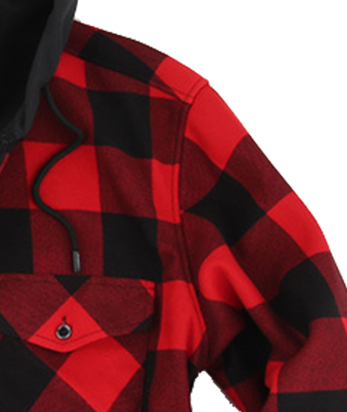 ZITY Men's Button Up Plaid Hoodie with Double Pocket-DUMLT05358