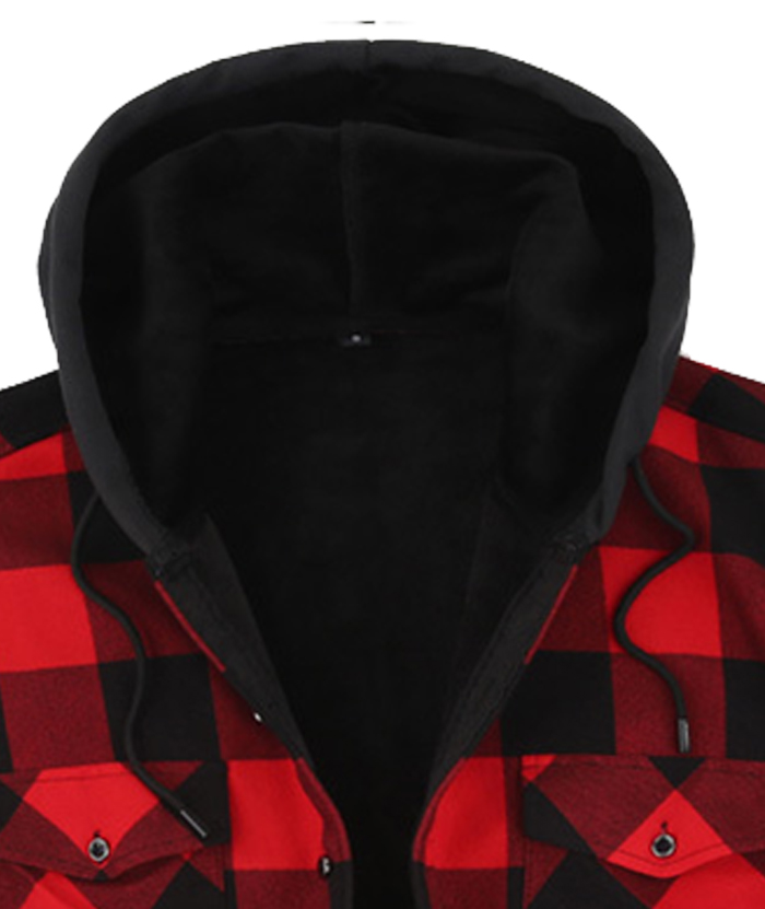 ZITY Men's Button Up Plaid Hoodie with Double Pocket-DUMLT05358