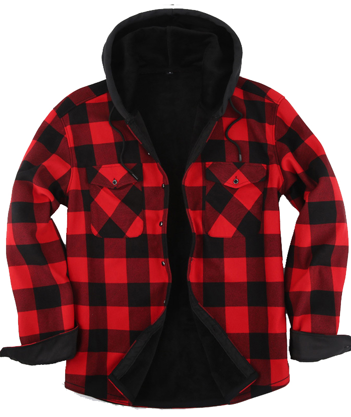 ZITY Men's Button Up Plaid Hoodie with Double Pocket-DUMLT05358