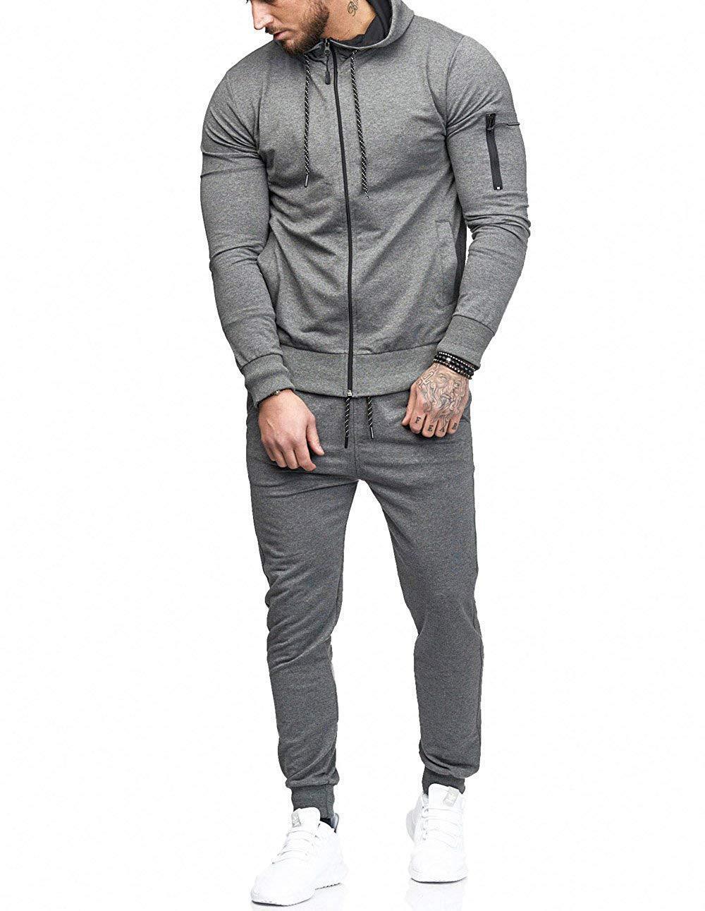 ZITY Men's Slim Fit Sportswear Autumn Hooded Sweater Suit-DUMFH04991|Zitysports