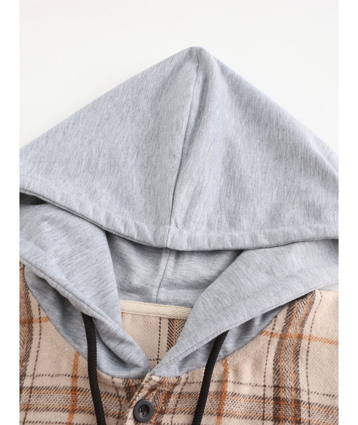 ZITY Men's Button-Up Jacket Plaid Hooded Long-Sleeved Shirt DUMHD04950|Zitysports