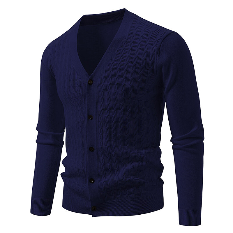 ZITY Men's Button Up V Neck Fleece Sweater-DUMFH06532