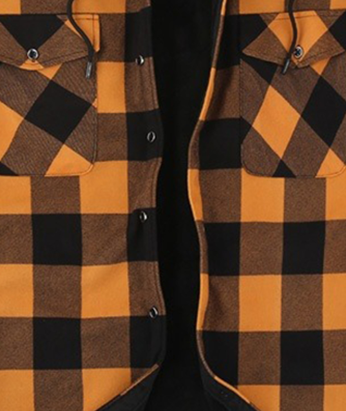 ZITY Men's Button Up Plaid Hoodie with Double Pocket-DUMLT05358