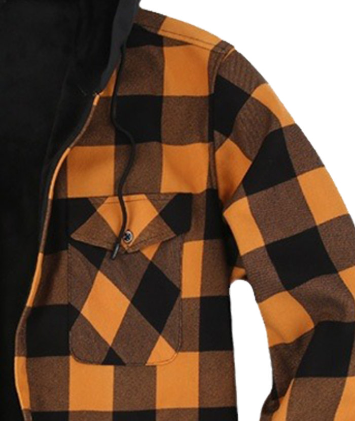 ZITY Men's Button Up Plaid Hoodie with Double Pocket-DUMLT05358