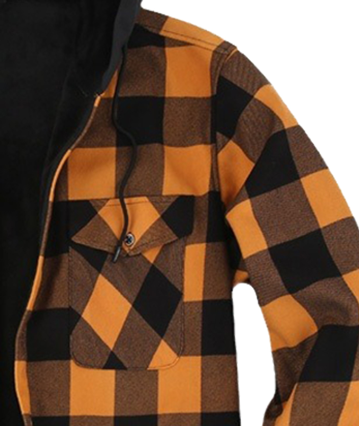 ZITY Men's Button Up Plaid Hoodie with Double Pocket-DUMLT05358