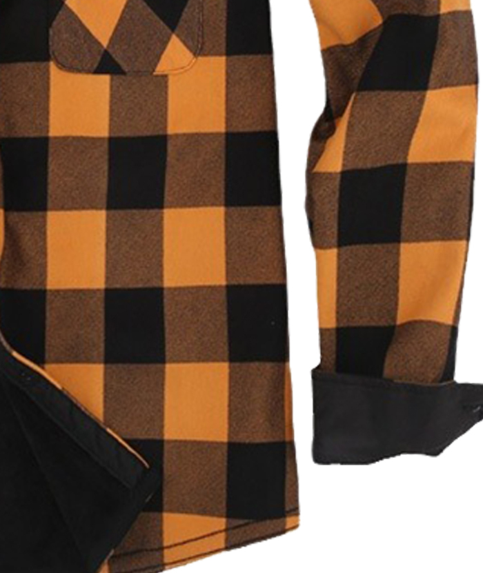 ZITY Men's Button Up Plaid Hoodie with Double Pocket-DUMLT05358