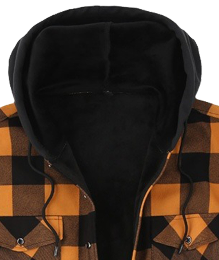 ZITY Men's Button Up Plaid Hoodie with Double Pocket-DUMLT05358