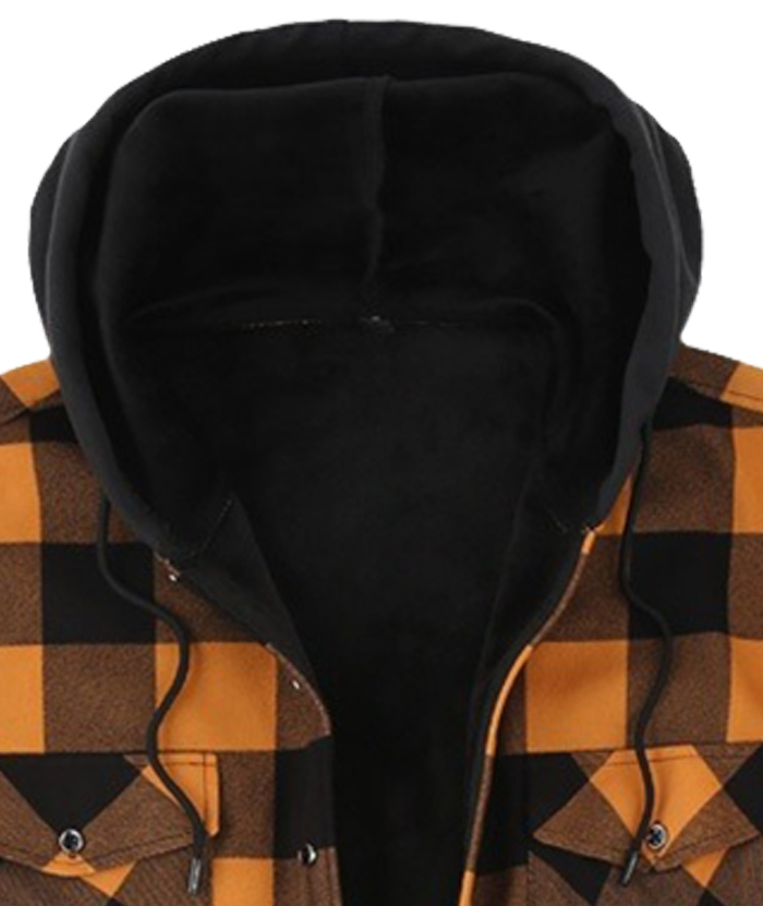 ZITY Men's Button Up Plaid Hoodie with Double Pocket-DUMLT05358