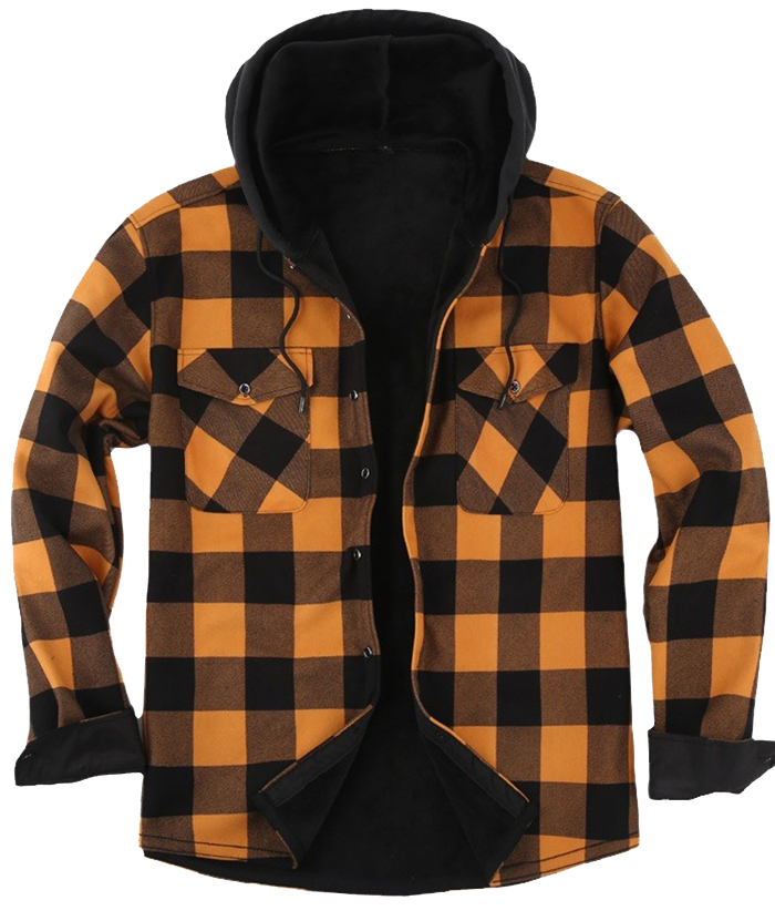 ZITY Men's Button Up Plaid Hoodie with Double Pocket-DUMLT05358