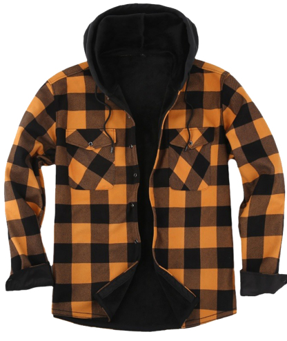 ZITY Men's Button Up Plaid Hoodie with Double Pocket-DUMLT05358