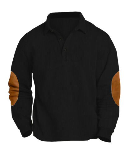 ZITY Men's Patch Corduroy Quater Botton Sweatshirt-DUMFH04830 | Zitysports