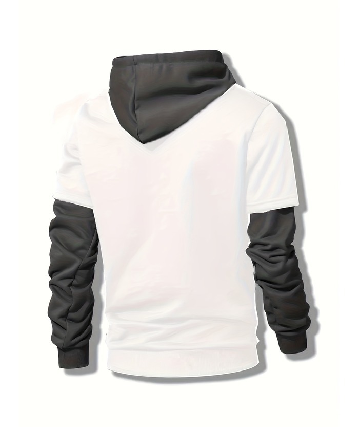 ZITY Men's Contrast Color Hooded Drawstring Pocket Long Sleeve Sweater-DUMHD04936|Zitysports