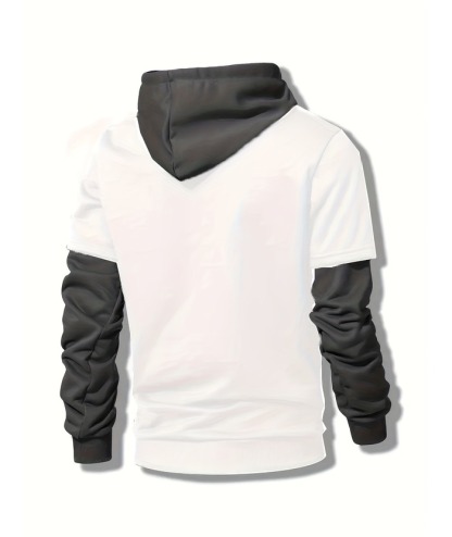 ZITY Men's Contrast Color Hooded Drawstring Pocket Long Sleeve Sweater-DUMHD04936|Zitysports