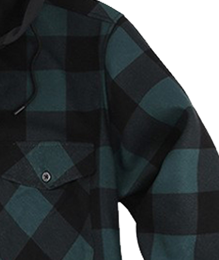 ZITY Men's Button Up Plaid Hoodie with Double Pocket-DUMLT05358