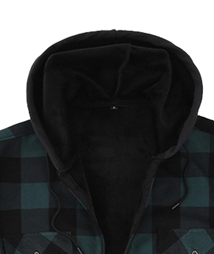 ZITY Men's Button Up Plaid Hoodie with Double Pocket-DUMLT05358