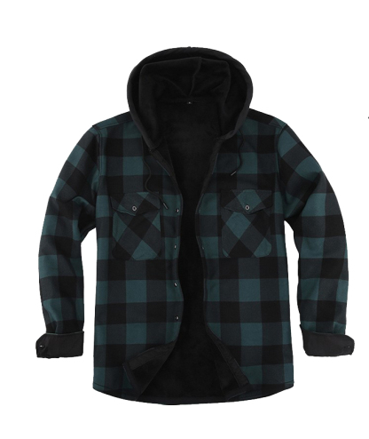 ZITY Men's Button Up Plaid Hoodie with Double Pocket-DUMLT05358