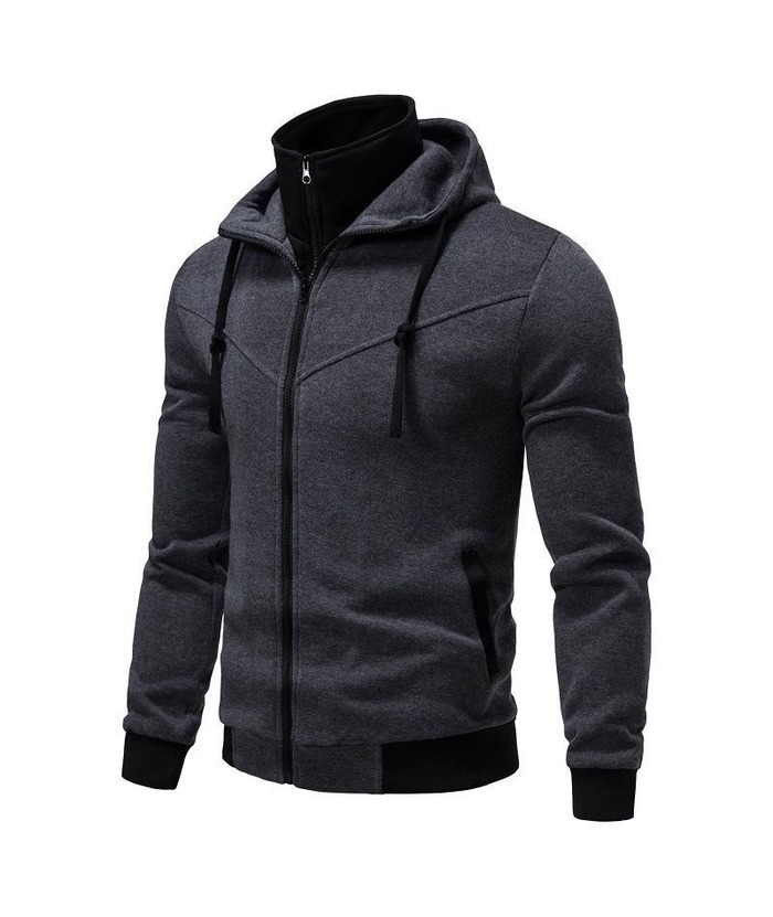 Men's Fake Two-Piece Stand Collar Full-Zip Hoodie -DUMFH04828 | Zitysports