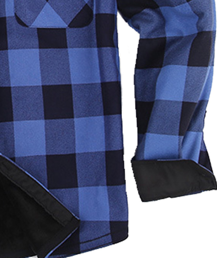 ZITY Men's Button Up Plaid Hoodie with Double Pocket-DUMLT05358