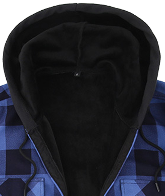 ZITY Men's Button Up Plaid Hoodie with Double Pocket-DUMLT05358