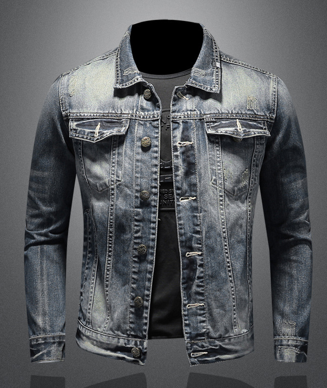 Men's Distressed Denim Trucker Jacket-DUMCO05433|Zitysports