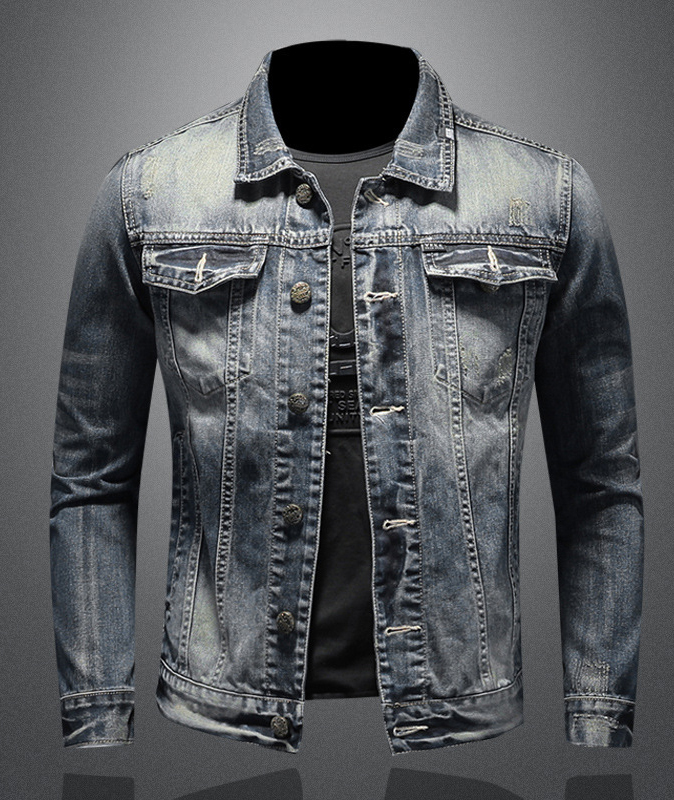 Men's Distressed Denim Trucker Jacket-DUMCO05433|Zitysports