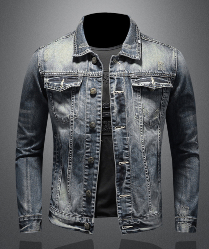 Men's Distressed Denim Trucker Jacket-DUMCO05433|Zitysports