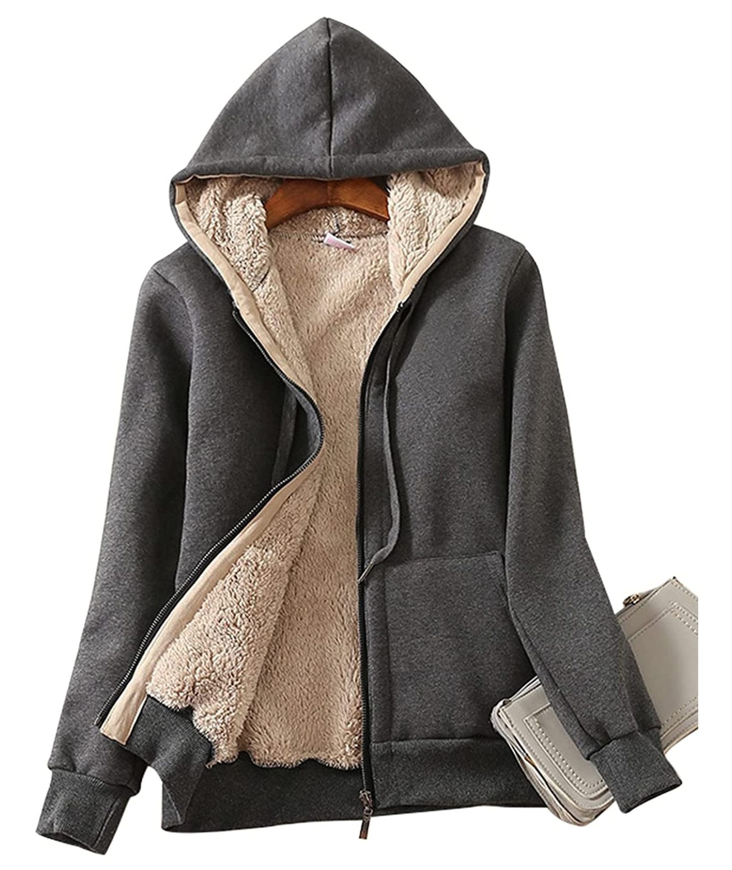 ZITY Women's Long Sleeve Solid Color Fleece Hoodie-ASJH700006