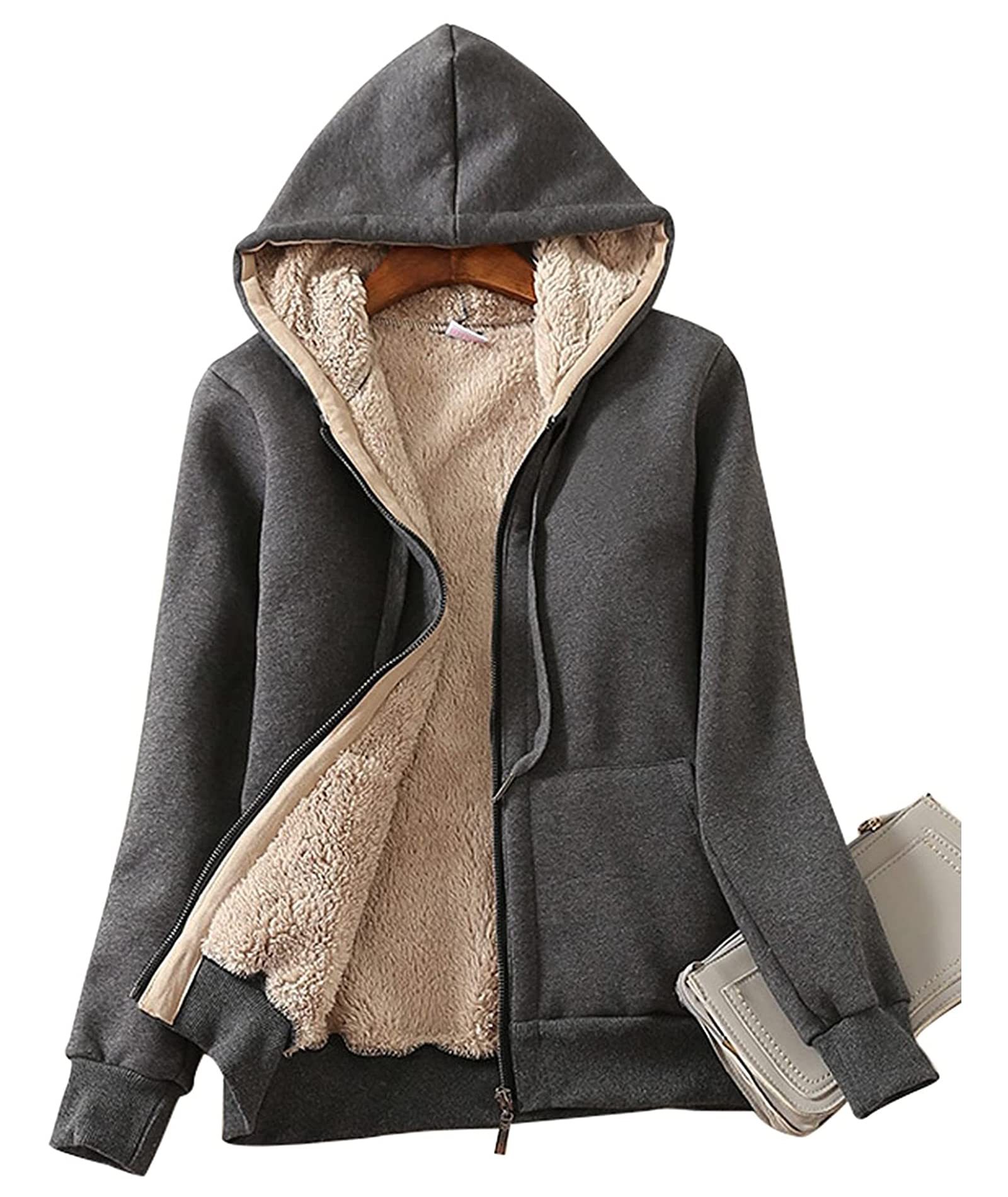 ZITY Women's Long Sleeve Solid Color Fleece Hoodie-ASJH700006