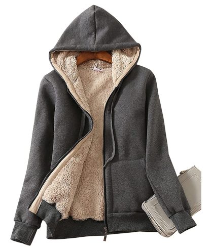 ZITY Women's Long Sleeve Solid Color Fleece Hoodie-ASJH700006