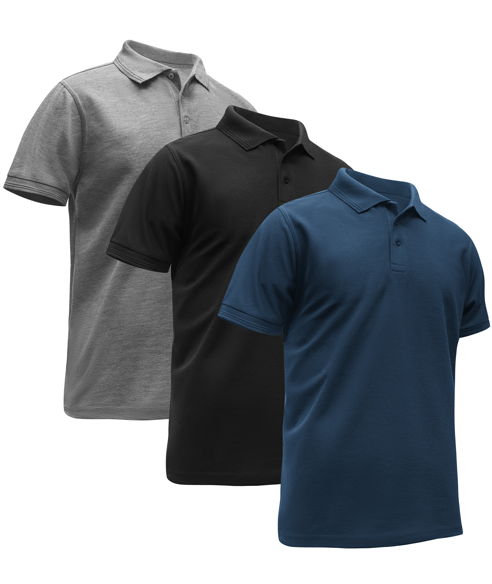 3 Pack Men's Athletic Fit Casual Solid Color Polo Shirt-TZUHE00119