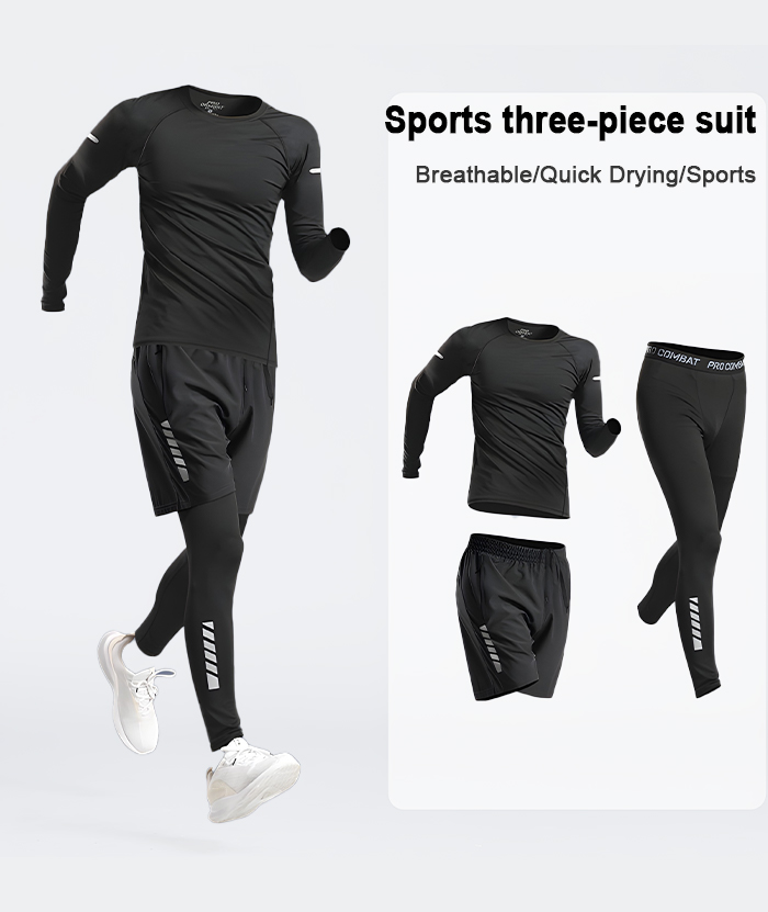 ZITY Men's Sports Shirt Tight Pant loose Shorts 3 Piece Compression Set-DUMTR05983