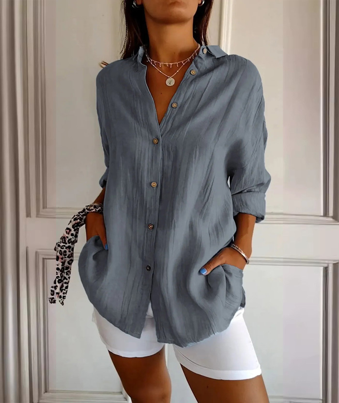 ZITY Women's Single Breasted Pleated Lapel Shirt-DUWLT06224