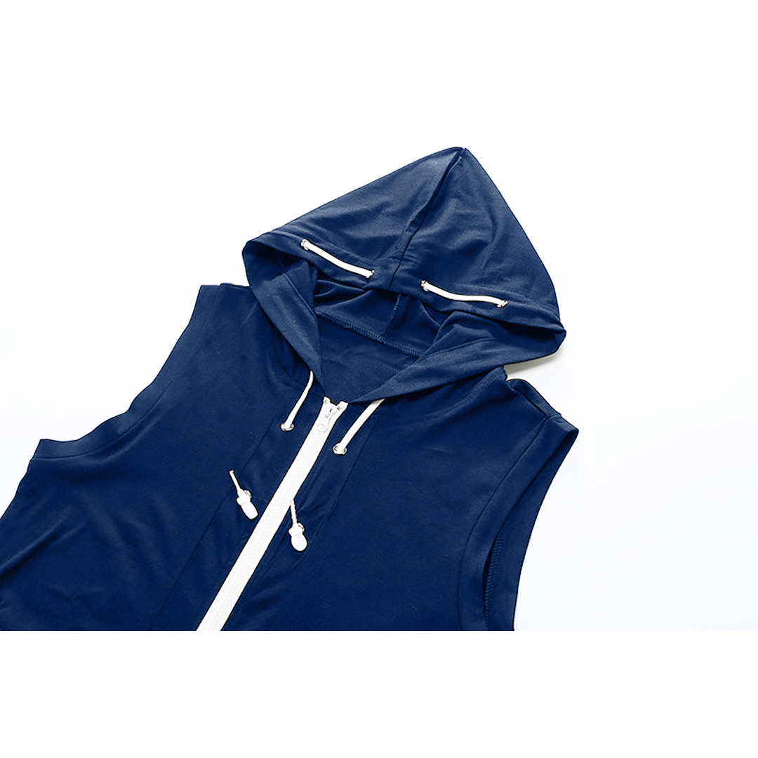 ZITY Men's Sleeveless Fitness Hooded Zipper Drawstring Hoodie-DUMMG05238|Zitysports