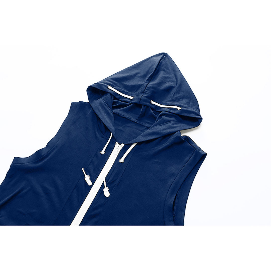 ZITY Men's Sleeveless Fitness Hooded Zipper Drawstring Hoodie-DUMMG05238|Zitysports