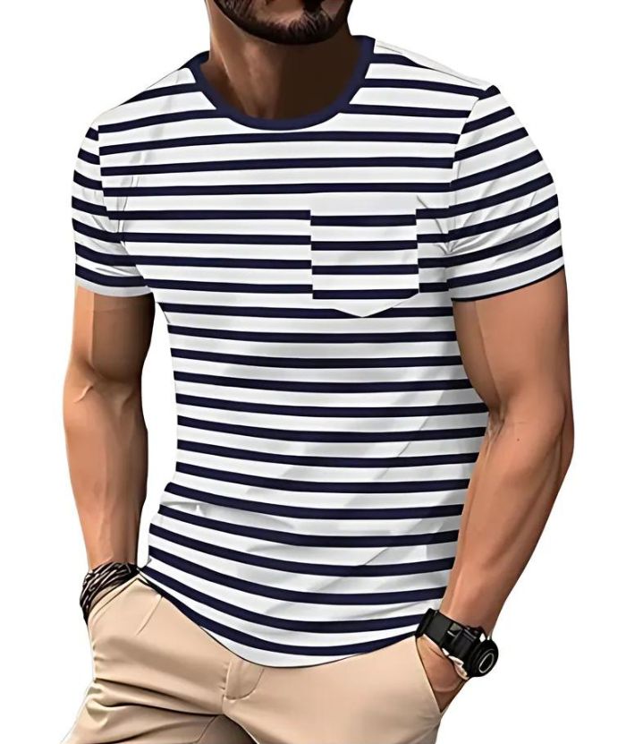 ZITY Men's Striped Summer Round Neck Short Sleeve Regular Fit T-Shirt-ZPK010595|Zitysports
