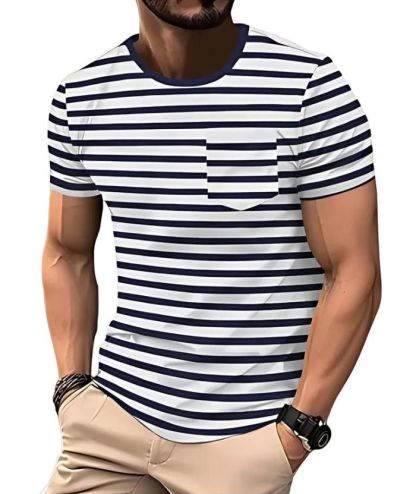 ZITY Men's Striped Summer Round Neck Short Sleeve Regular Fit T-Shirt-ZPK010595|Zitysports