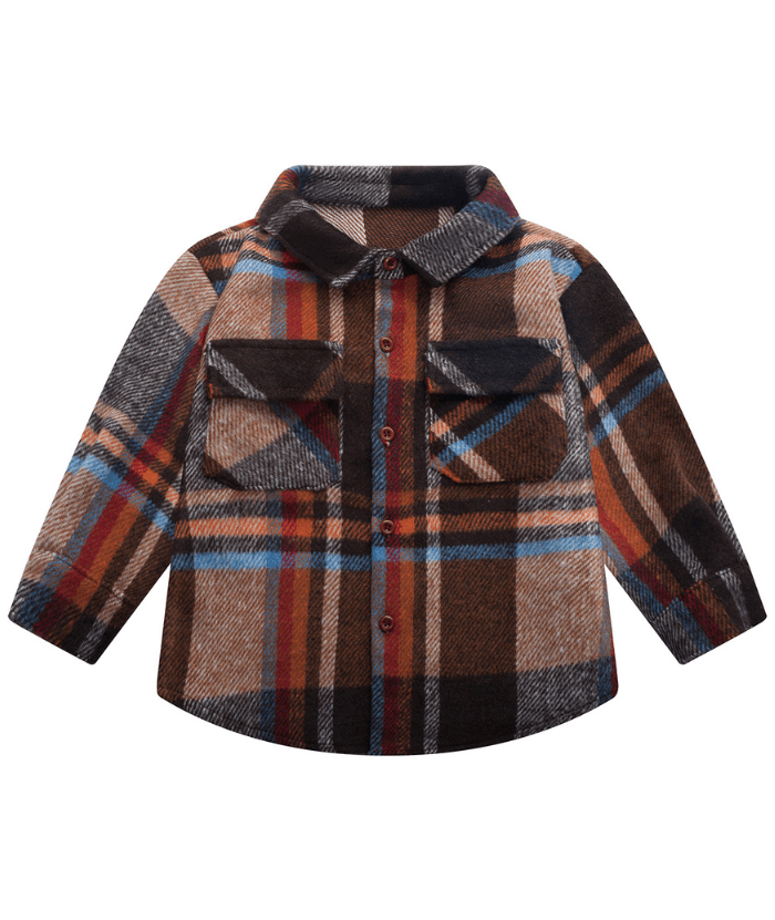 ZITY Kid's Stylish Plaid Lapel Tweed Shirt Autumn Winter Long Sleeve Coat-ZPK006210 | Zitysports