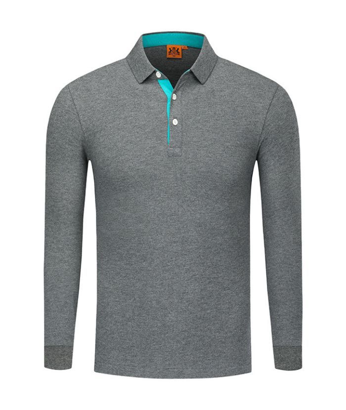 Men's Casual Long Sleeve Solid Color Polo Shirt-DUMLP05811