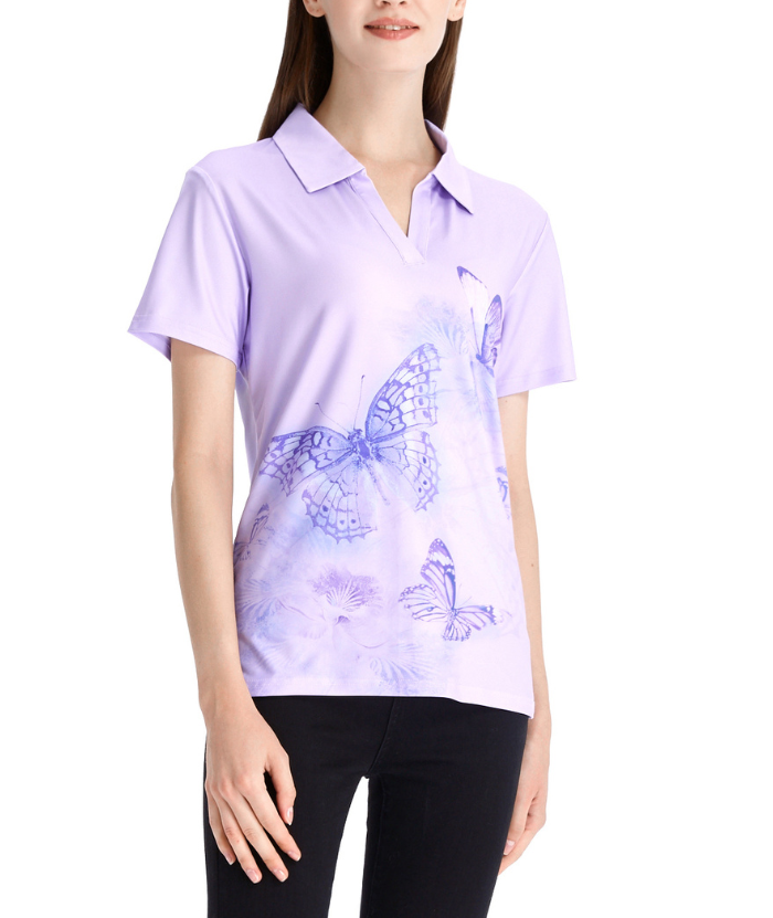 ZITY Women's Golf Butterfly Printed Polo Shirt Quick Dry For Sports-ZPK003746 | Zitysports