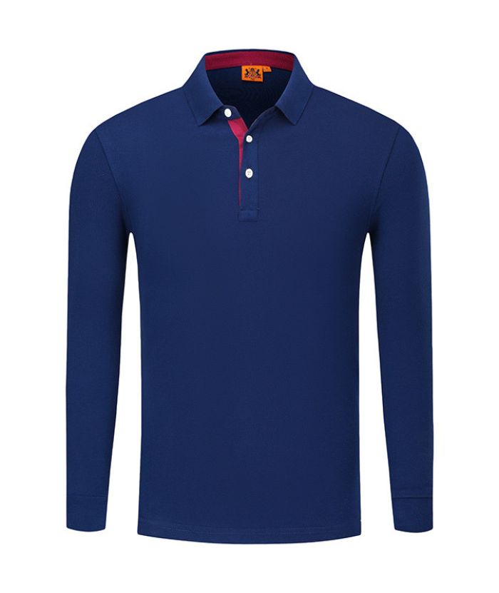 Men's Casual Long Sleeve Solid Color Polo Shirt-DUMLP05811