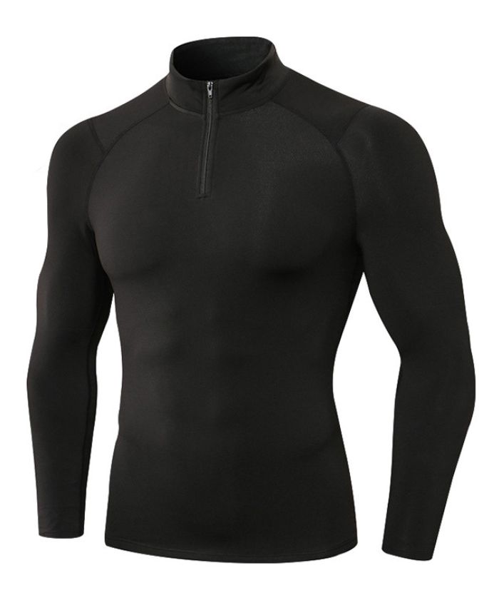 Men's Quarter Zip Plus Velvet Sports Running Compression T-Shirt-DUMLS05945