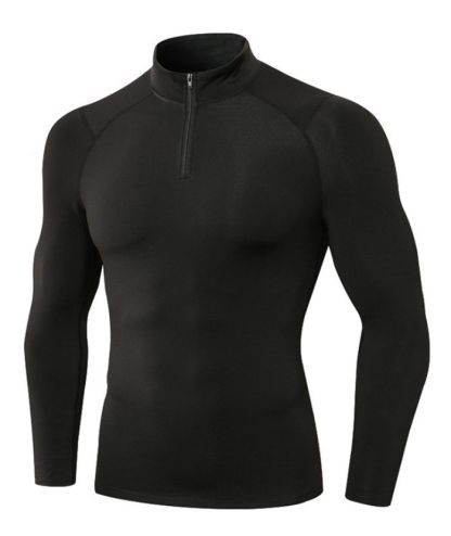 Men's Quarter Zip Plus Velvet Sports Running Compression T-Shirt-DUMLS05945
