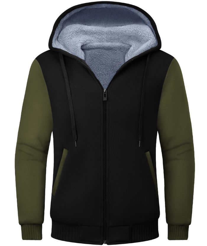 ZITY Men's Full Zip Up Contrast Color Fleece Hoodie-zity1712