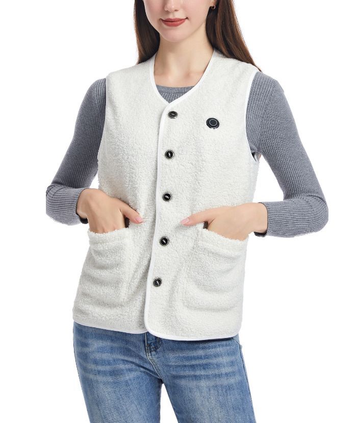 White Fuzzy Sherpa Fleece Heated Vest-2316（Unisex）| Zitysports