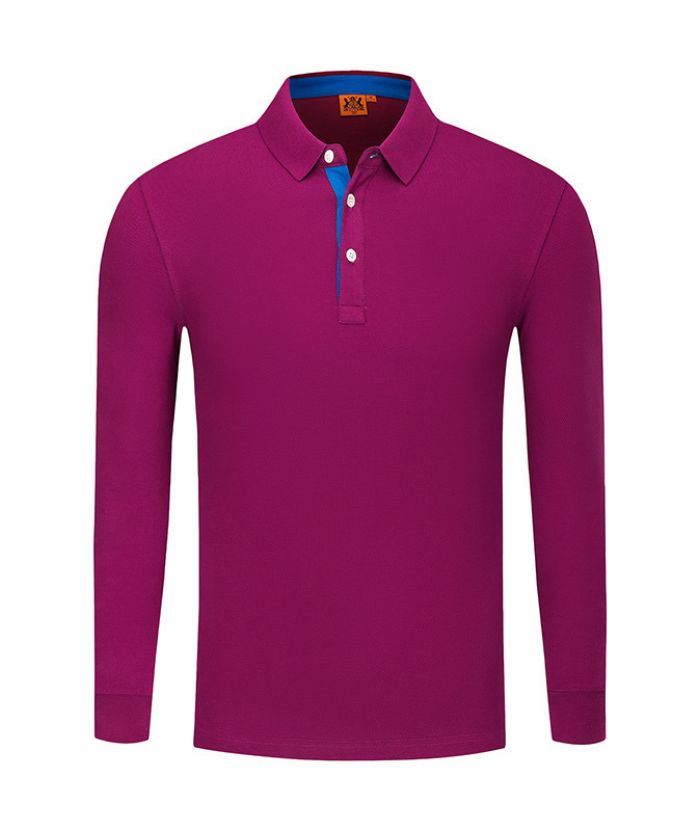 Men's Casual Long Sleeve Solid Color Polo Shirt-DUMLP05811
