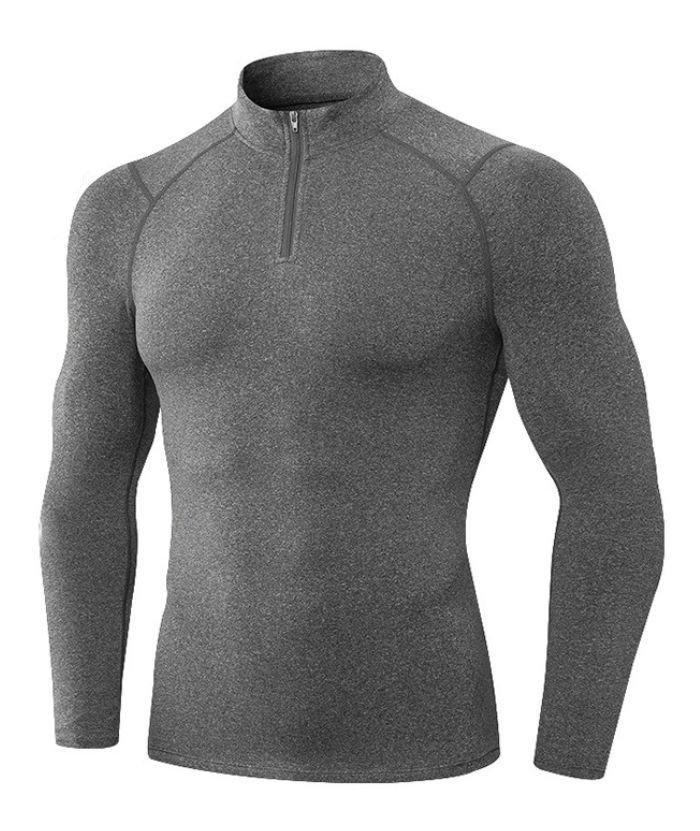 Men's Quarter Zip Plus Velvet Sports Running Compression T-Shirt-DUMLS05945